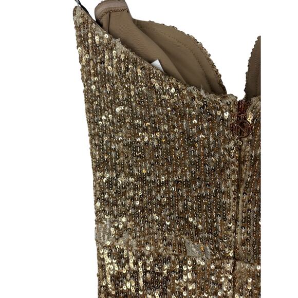Nookie Lumiere Gown Sequined Embellished Strapless Evening Formal Party Gold SM - Picture 9 of 12